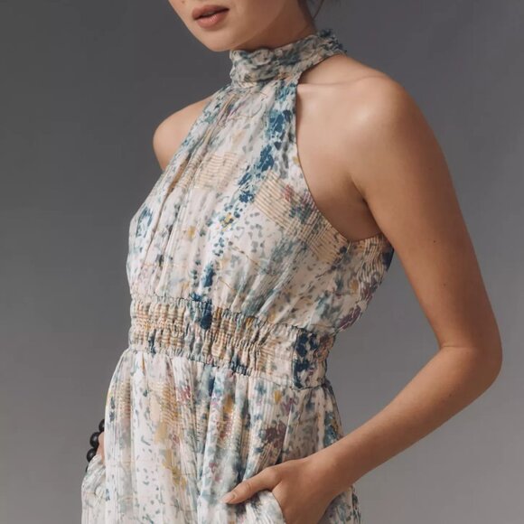 Anthropologie The Somerset Maxi Dress Halter Edition Blue Floral Size L NWT - Picture 3 of 7